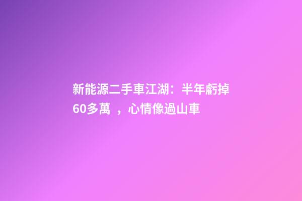 新能源二手車江湖：半年虧掉60多萬，心情像過山車